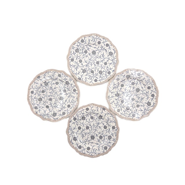 Morris & Co. Porcelain Dessert Plates With Botanical Pattern and Scalloped Edges - Set of 4 For Sale - Image 9 of 9