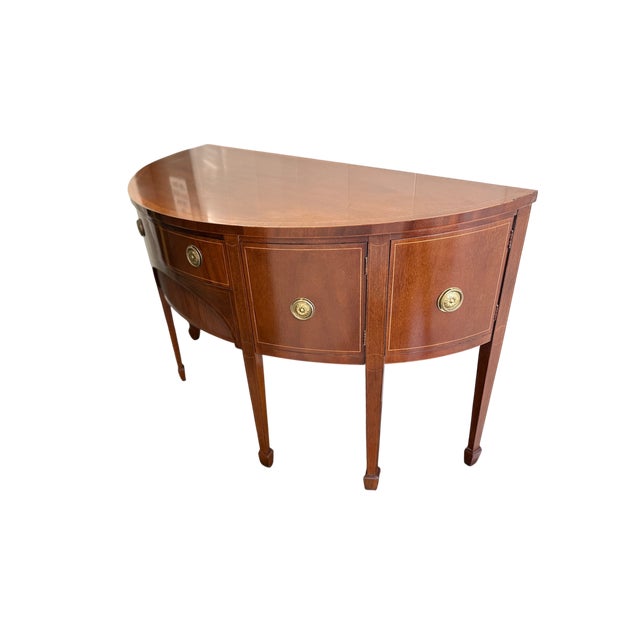 Traditional Late 20th Century Baker Furniture Federal Style Inlaid Mahogany Demilune Sideboard Buffet For Sale - Image 3 of 18
