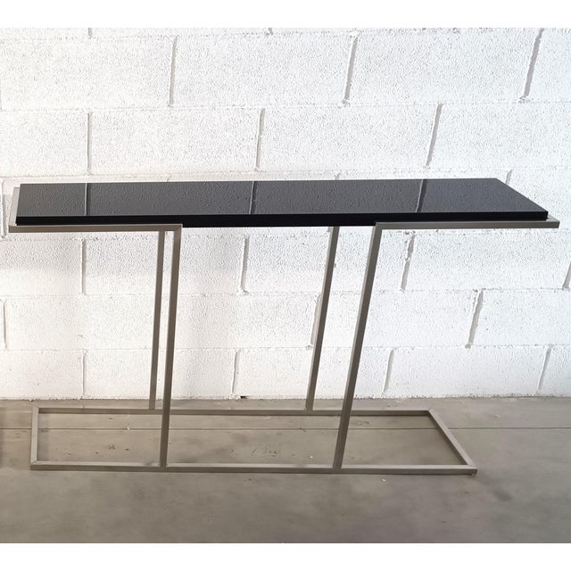 Console in Satin Steel with Glossy Black Top, 2000s For Sale - Image 10 of 10