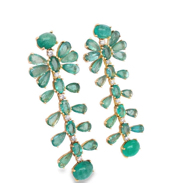 Emerald & Diamond Floral Chandelier Earrings, A Pair For Sale - Image 4 of 4