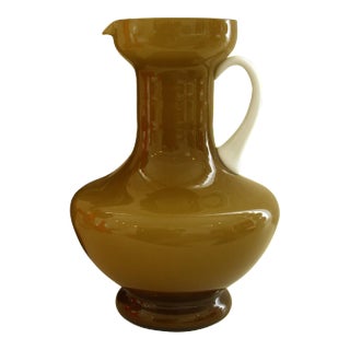Vintage Italian Empoli Cased Glass Caramel & White Pitcher For Sale