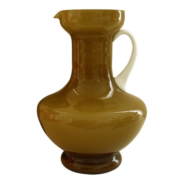 Vintage Italian Empoli Cased Glass Caramel & White Pitcher For Sale