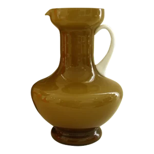 Vintage Italian Empoli Cased Glass Caramel & White Pitcher