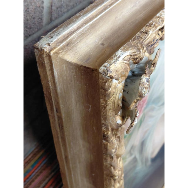 Wood Antique Framed "Leisurely Portrait" Oil on Canvas For Sale - Image 7 of 10