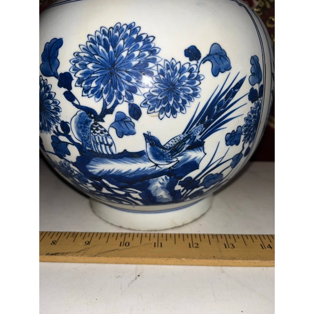 Chinese Large Heavy Chinese Vintage Porcelain Vase Blue & White For Sale - Image 3 of 9