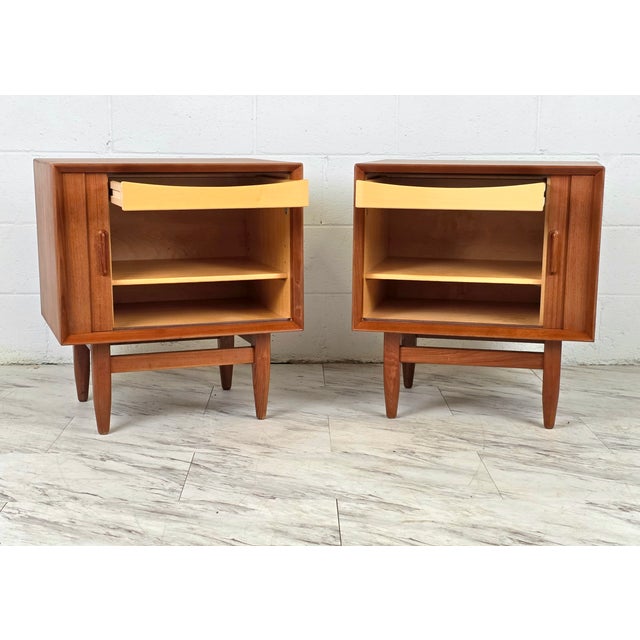 Wood 1950s Pair of Teak Tambour Door Nightstands by Sven Madsen for Falster For Sale - Image 7 of 10