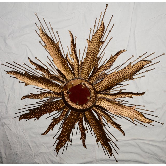 Midcentury Sunburst Handcrafted Art Metal Mirror For Sale - Image 9 of 12