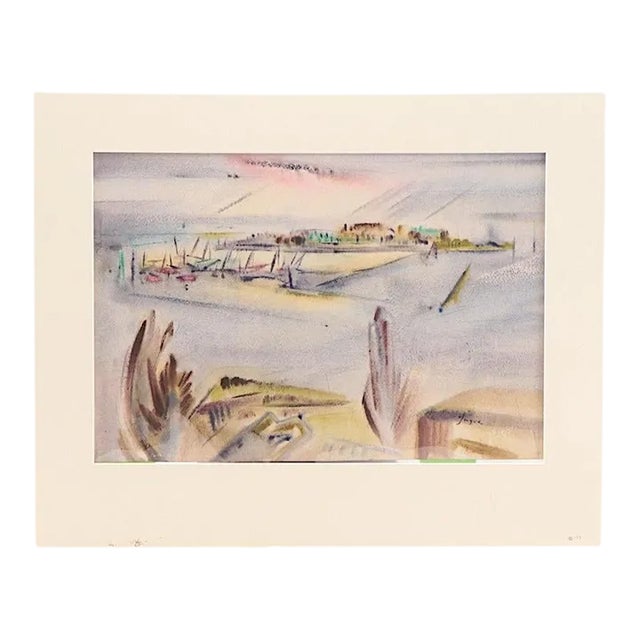 Original Vintage Signed & Dated Yngve H. Olsen Landscape Watercolor Painting For Sale