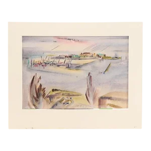 Original Vintage Signed & Dated Yngve H. Olsen Landscape Watercolor Painting