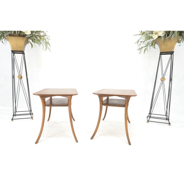 Brown Mid 20th Century Pair of Rectangle Light Walnut Klismos End Side Tables by Gibings for Widdicomb For Sale - Image 8 of 13