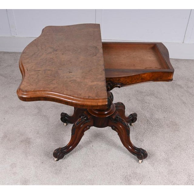 Wood Victorian Walnut Games Table with Fold-Over Top, 1880s For Sale - Image 7 of 8