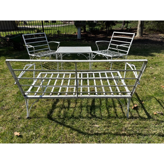 1960s Mid-Century Patio / Garden 4 Piece Set White Wrought Iron For Sale - Image 11 of 18