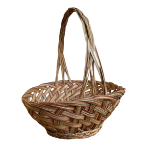 Late 20th Century Woven Wicker Reed Tonal Basket