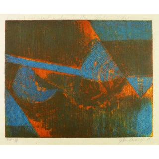 Blue & Red Abstract Etching For Sale