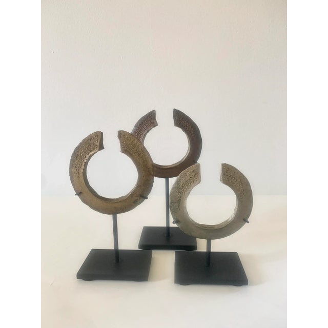 Metal African Currency Bracelets on Custom Mounts, Set of 3 For Sale - Image 7 of 8