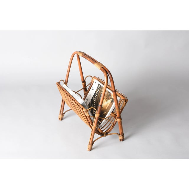 Mid-Century French Riviera Bamboo, Rattan and Wicker Magazine Rack, Italy, 1960s For Sale - Image 9 of 13