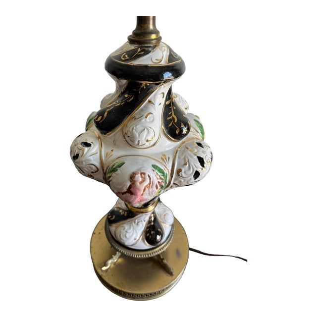 Vintage Capodimonte Porcelain Italy Black White Handpainted Fish Filigree Table Lamp For Sale - Image 12 of 16