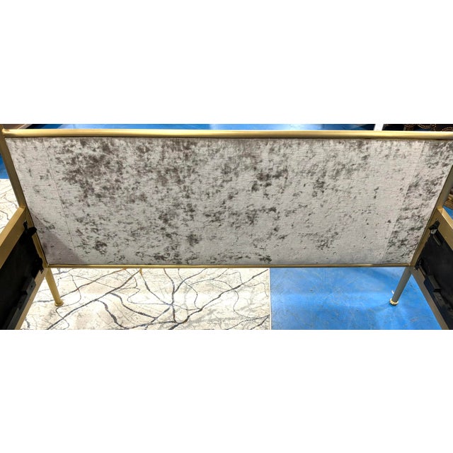 Taupe Baker Modern Taupe Crushed Velvet and Sati Brass Phillipa Q Canopy Queen Bed For Sale - Image 8 of 8