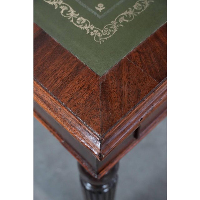 Antique English Style Writing Partner Desk with 6 Drawers and Dark Green Leather Top, Early 20th Century For Sale - Image 11 of 15