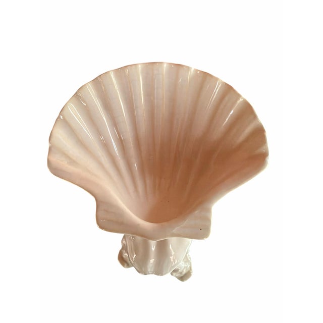 Ceramic Vintage Portuguese White Glazed Ceramic Figural Shell Compote Centerpiece Blanc De Chine Rocco Style For Sale - Image 7 of 9