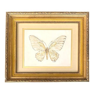 Vintage Original Gilt Framed Butterfly Drawing / Artwork, Signed For Sale