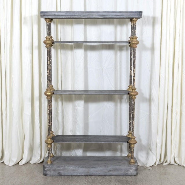 Industrial Large Bespoke French Industrial Artist's Shelf or Étagère With 19th Century Giltwood Fragments For Sale - Image 3 of 16