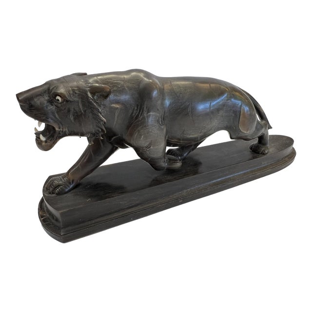 Vintage Horn Carving of a Ferocious Panther For Sale