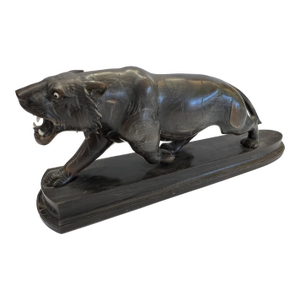 Vintage Horn Carving of a Ferocious Panther