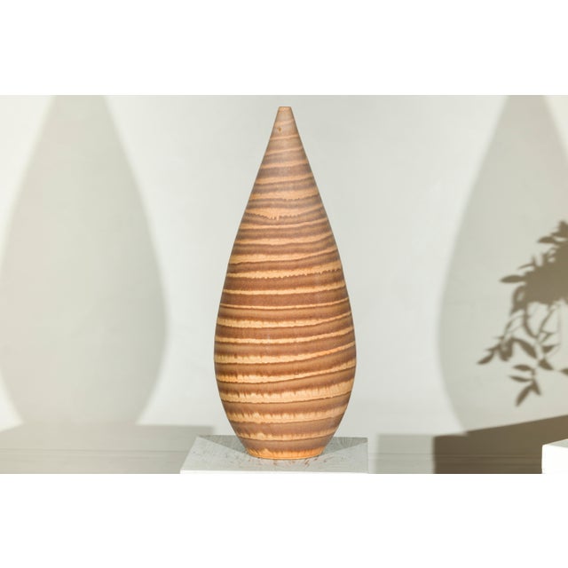 Tall Artisan Ceramic Vase with Brown Striped Glaze For Sale - Image 10 of 13