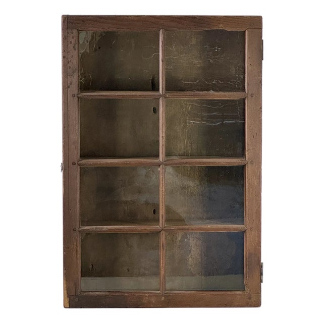 Gorgeous Antique Primitive Glass Front Wooden Painted Cabinet Cupboard For Sale
