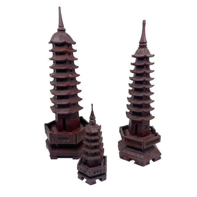 Asian 1970s Vintage Soapstone Pagoda Statues- a Set of 3 For Sale - Image 3 of 12
