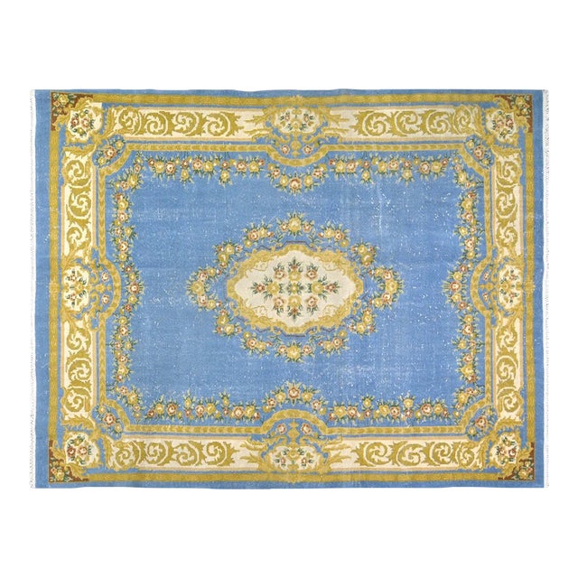 Vintage Chinese Art Deco Hand Knotted Wool Rug,7'7'' X 10' For Sale