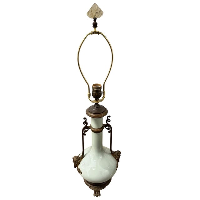 Antique 19th C French Louis XVI Ormolu & Celadon Porcelain Lamps - A Pair For Sale - Image 4 of 18