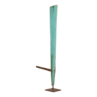Green Painted Antique Wood Boat Rudder on Iron Stand For Sale