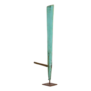 Green Painted Antique Wood Boat Rudder on Iron Stand