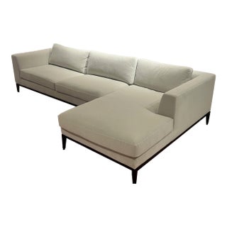 Restoration Hardware Italia Taper Right-Arm Chaise Sectional - Performance Velvet in Dove With Burnished Bronze Base For Sale