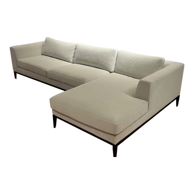 Restoration Hardware Italia Taper Right-Arm Chaise Sectional - Performance Velvet in Dove With Burnished Bronze Base For Sale