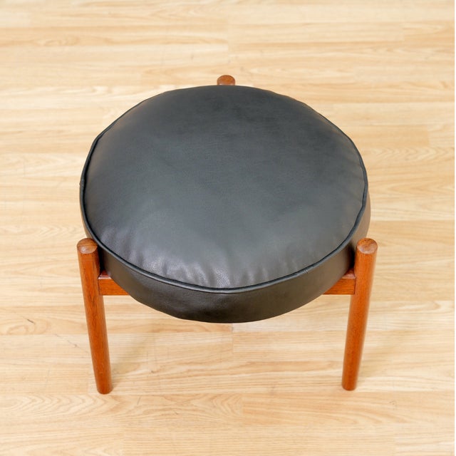 1960s Danish Modern Teak Round Vanity Stool For Sale - Image 5 of 5