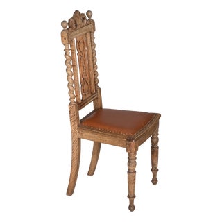 Danish Dining Chairs in Carved Oak and Leather, 1930s, Set of 4 For Sale