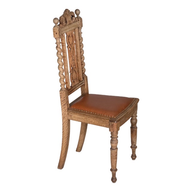 Danish Dining Chairs in Carved Oak and Leather, 1930s, Set of 4 For Sale