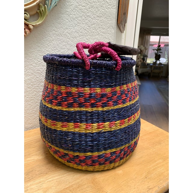 Textile Large Boho Colorful Decor and Storage Basket For Sale - Image 7 of 11