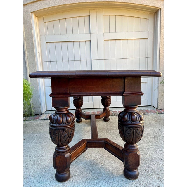 Antique English Oak Refectory Console Hall Table Carved Jacobean or Tudor C1890 For Sale - Image 4 of 18