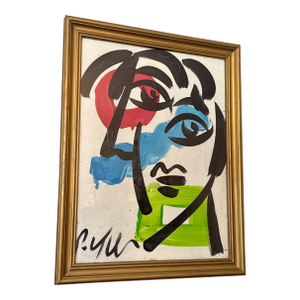 1970s Vintage Abstract Portraiture; Original Artwork by Peter Robert Keil, Framed
