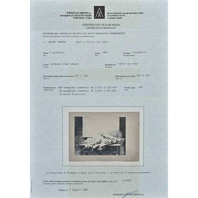 Flowers is an etching realized by Mauro Chessa in 1982. Hand-signed and numbered. Edition of 100 prints. Good conditions....