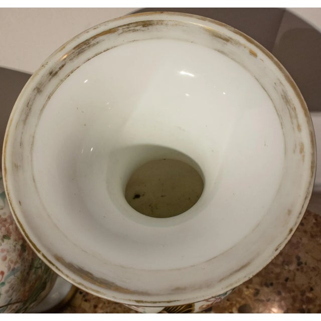 Large Tall Opaline Vases with Painted Bird and Floral Decorations - A Pair For Sale In New York - Image 6 of 10