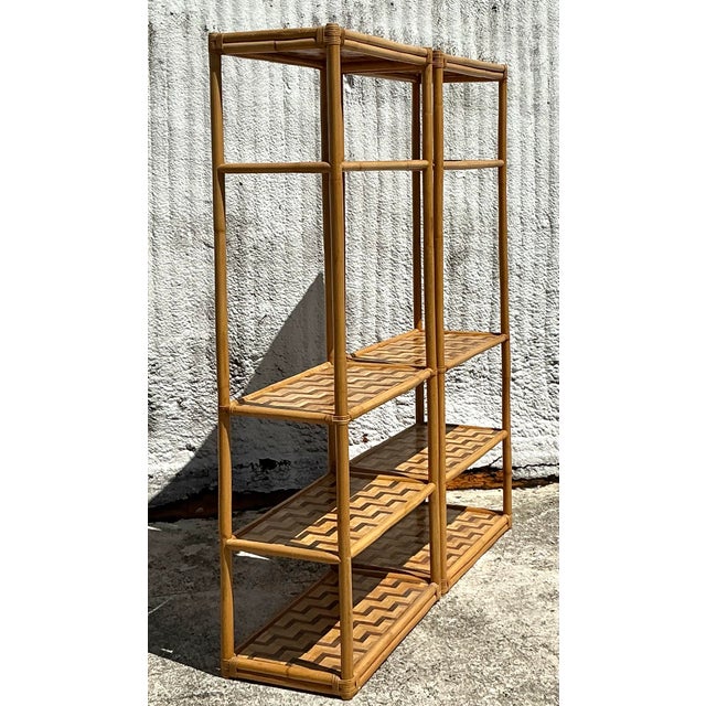Vintage Coastal Parquet Rattan Etagere - a Pair For Sale - Image 9 of 10