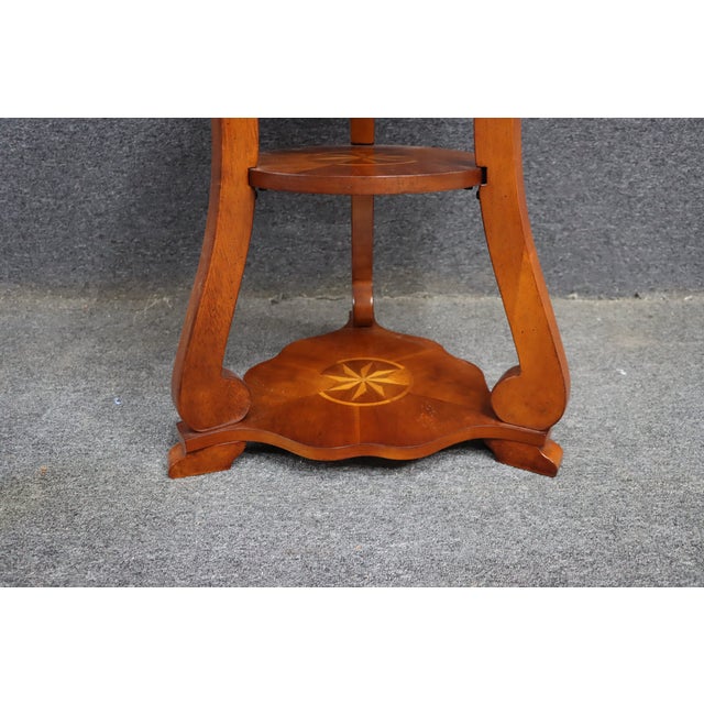 Brown Contemporary Sunburst Inlay Accent Table in Mahogany and Burl Walnut For Sale - Image 8 of 9
