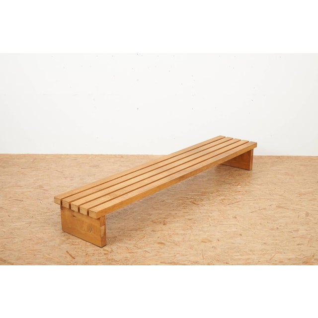 1970s Wooden Bench with Legs and Slats in Oak, 1970s For Sale - Image 5 of 14