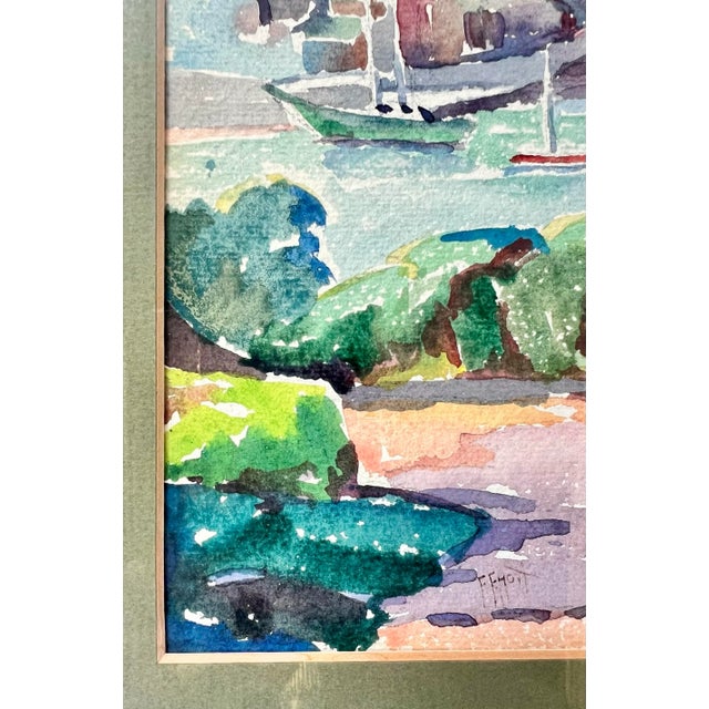 Landscape and Sailboat Scene Watercolor Painting- Framed For Sale - Image 10 of 11