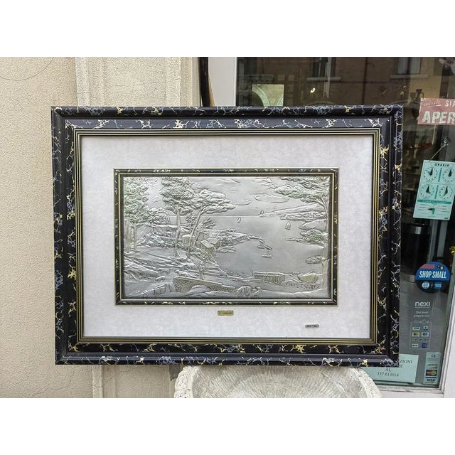 Landscape Bas-Relief on 925 Silver Plate by G. Lombardi, 1950s For Sale - Image 9 of 9